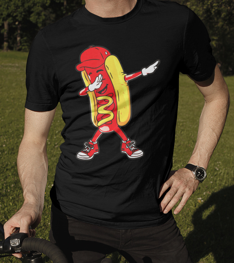 Dabbing Hot Dog Hip Hop Dance With Cap And Sneakers T-Shirt