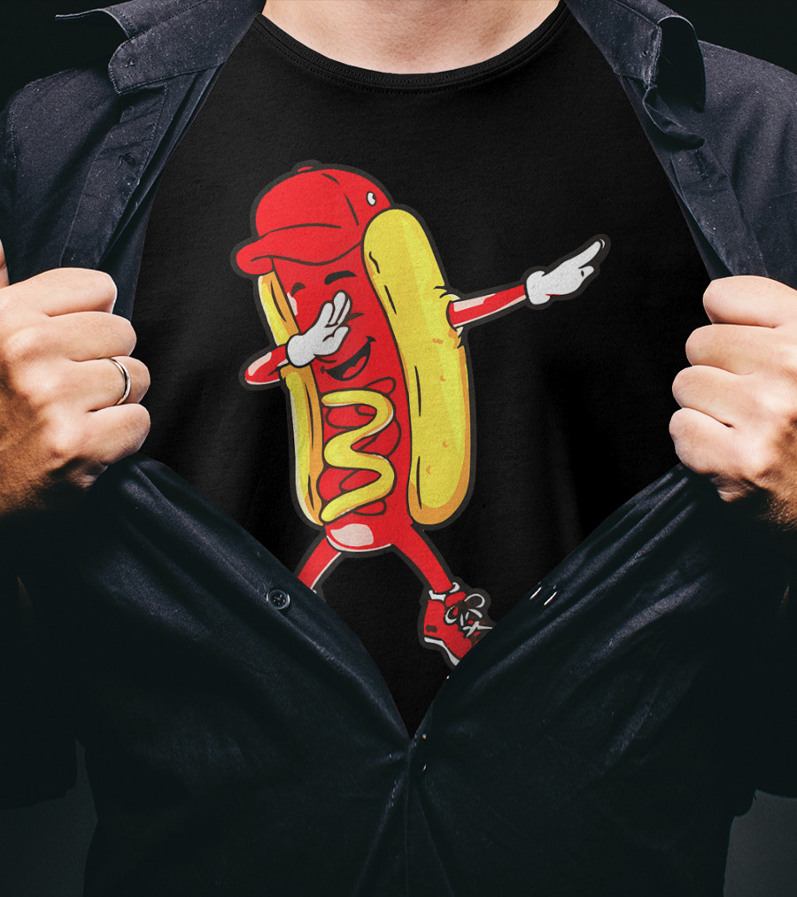 Dabbing Hot Dog Hip Hop Dance With Cap And Sneakers T-Shirt