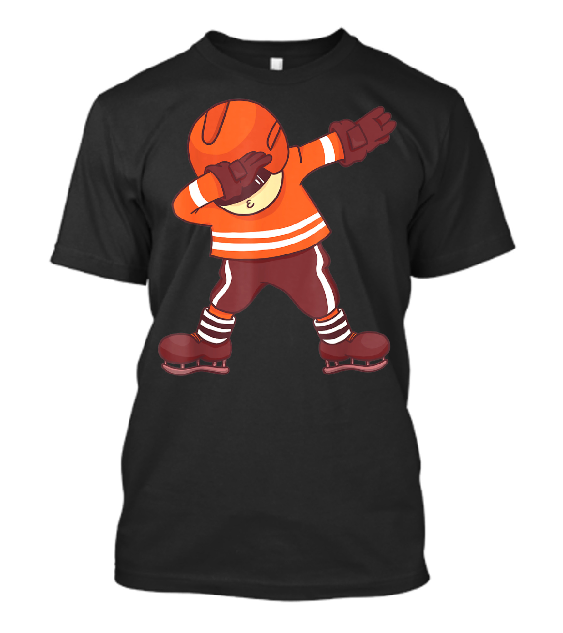 Dabbing Ice Hockey Player In Orange Gear With Striped Legs T-Shirt