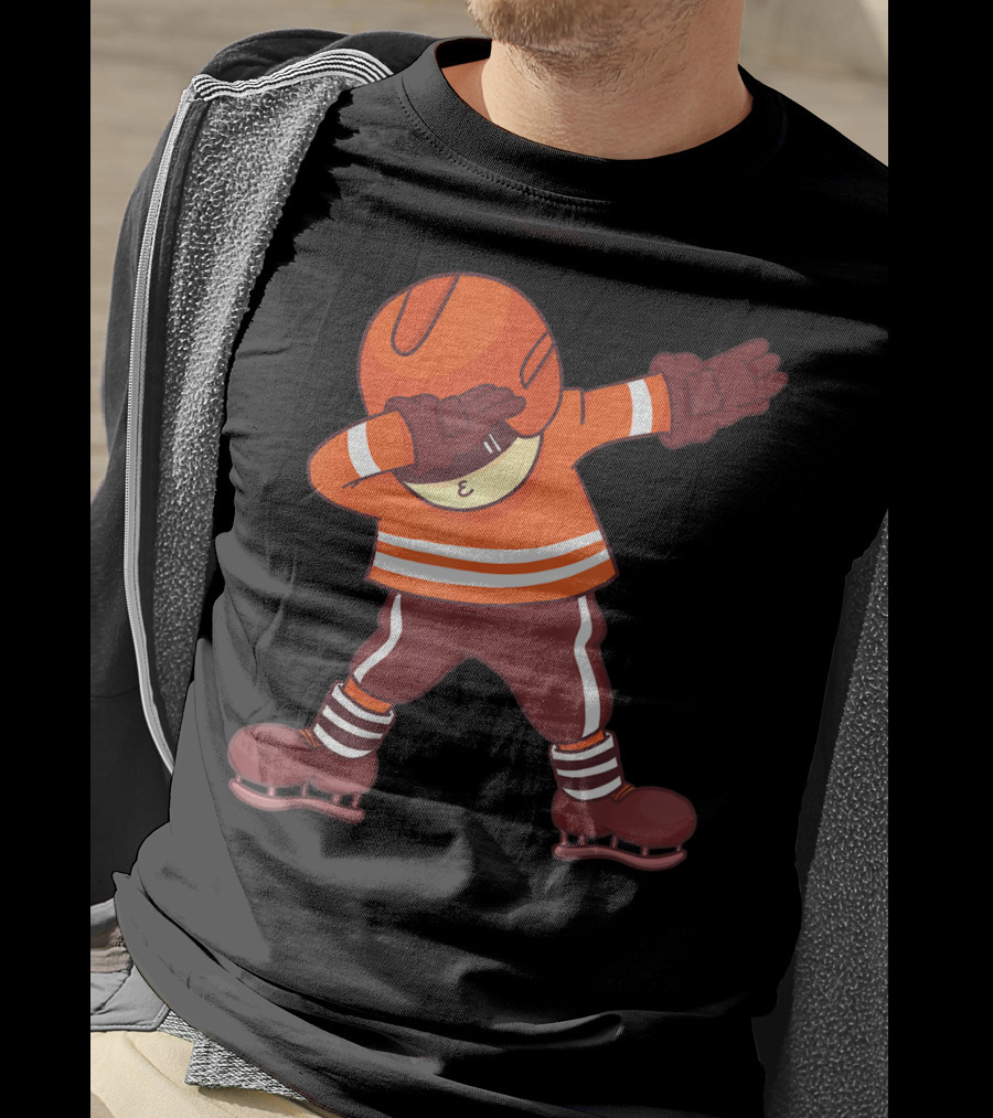 Dabbing Ice Hockey Player In Orange Gear With Striped Legs T-Shirt