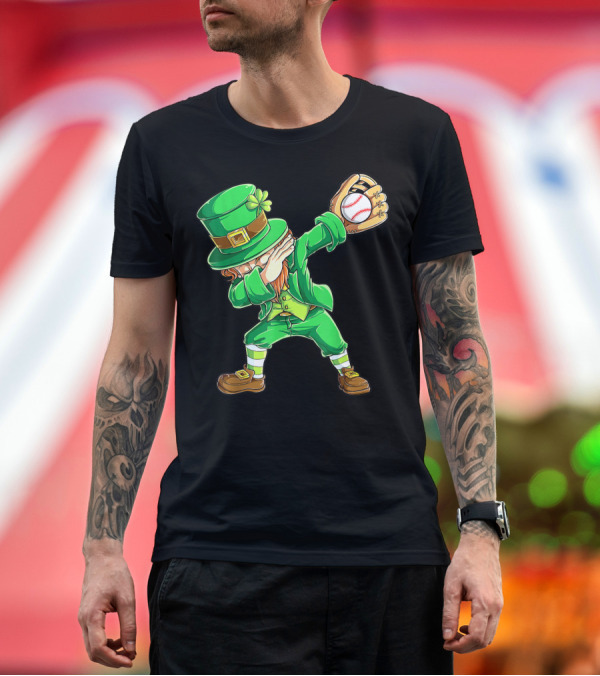 Premium T-Shirt: Dabbing Leprechaun Holding Baseball Glove T-Shirt Dabbing Leprechaun Holding Baseball Glove T-Shirt