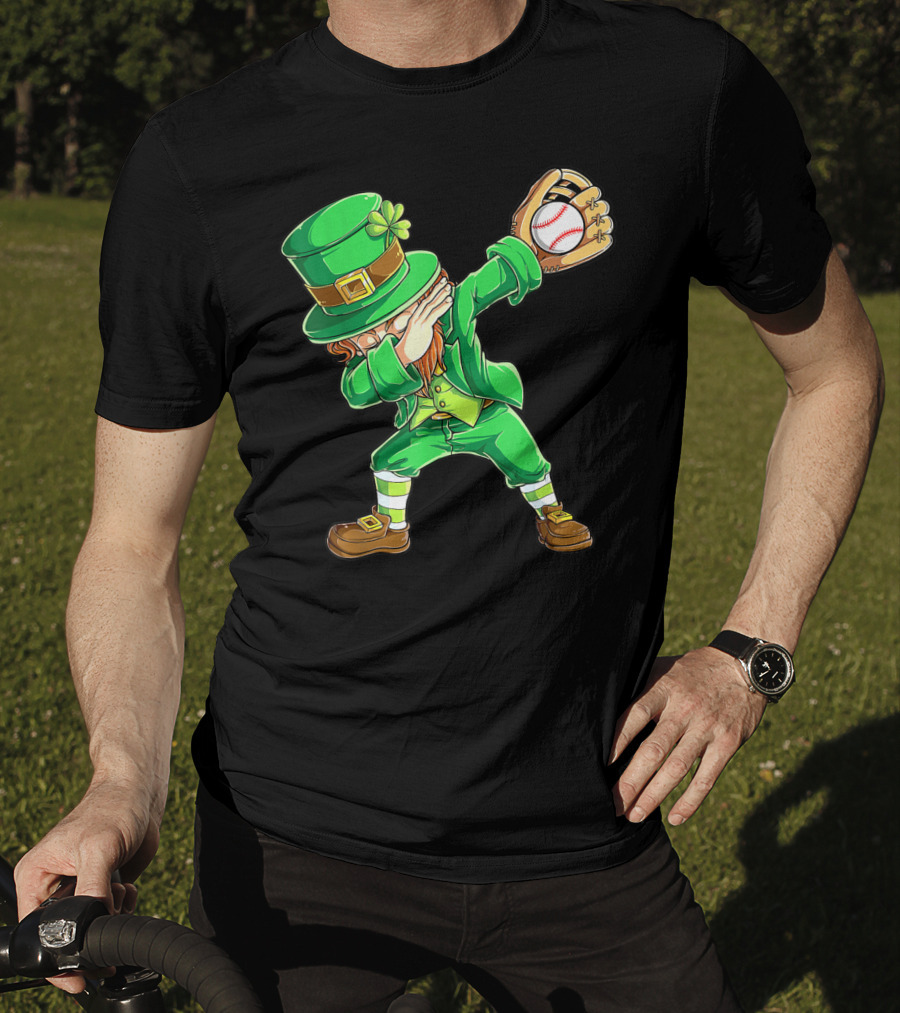 Dabbing Leprechaun Holding Baseball Glove T-Shirt