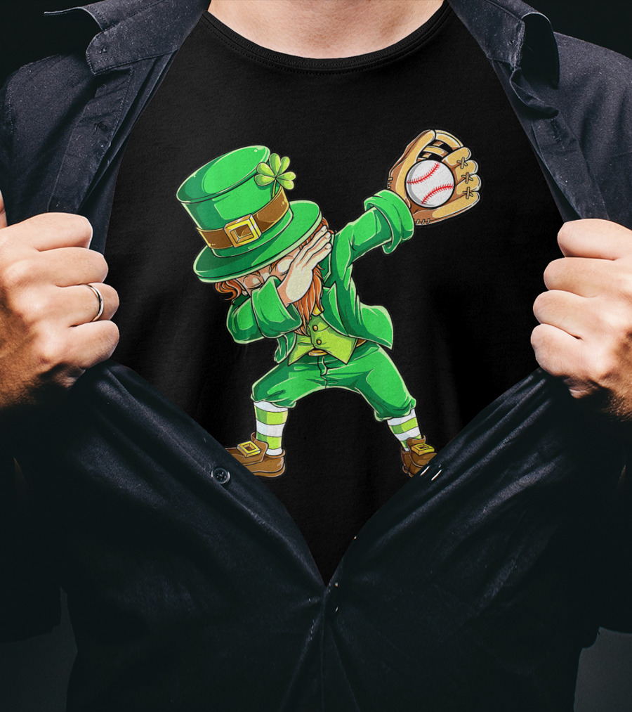 Dabbing Leprechaun Holding Baseball Glove T-Shirt