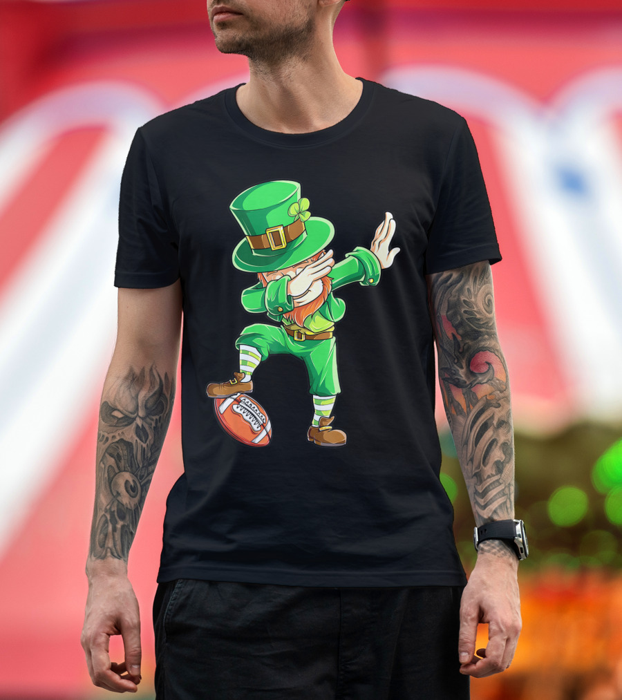 Dabbing Leprechaun on American Football Ball T-Shirt