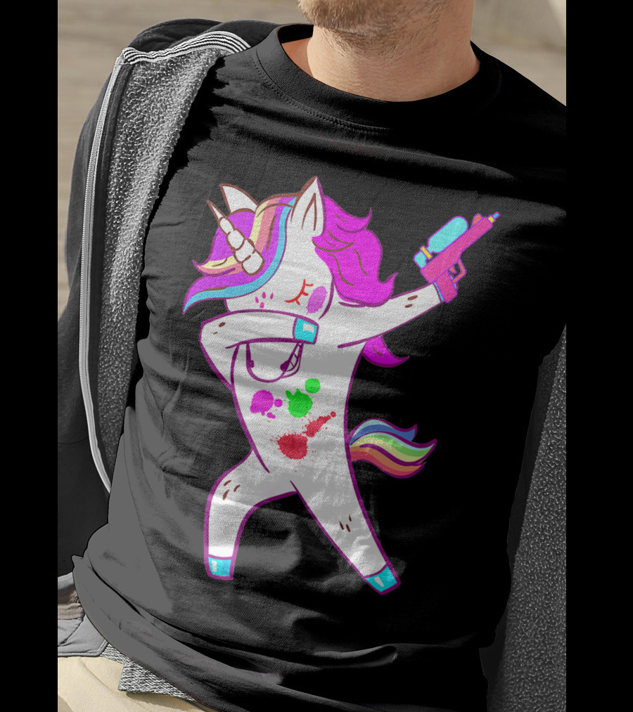 Dabbing Unicorn With Paintball Gun For Men And Teen Players T-Shirt