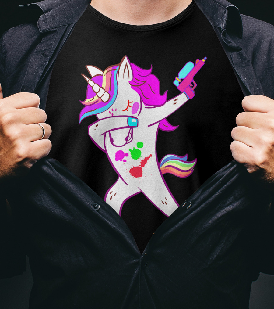 Dabbing Unicorn With Paintball Gun For Men And Teen Players T-Shirt