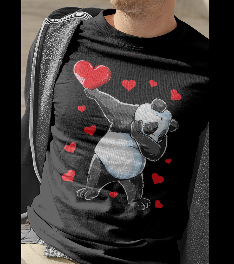 Valentines Day Dabbing Panda With Hearts Girls Bear T-Shirt