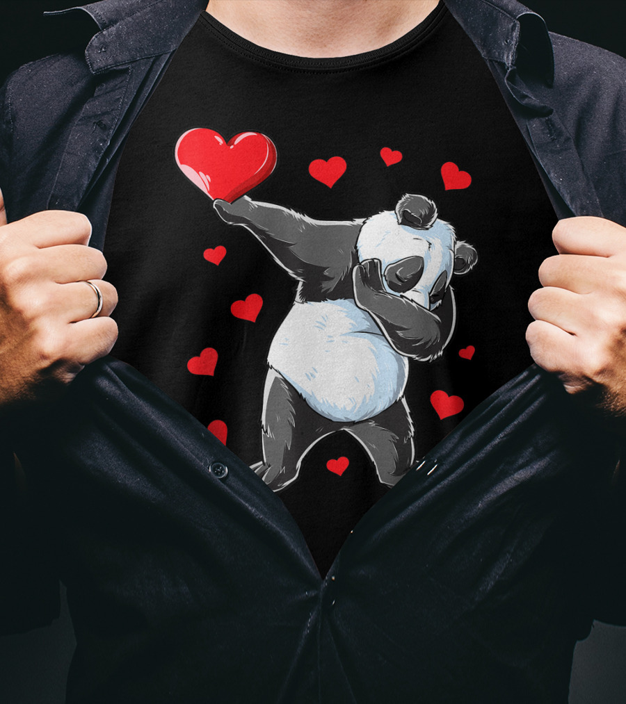 Valentines Day Dabbing Panda With Hearts Girls Bear T-Shirt