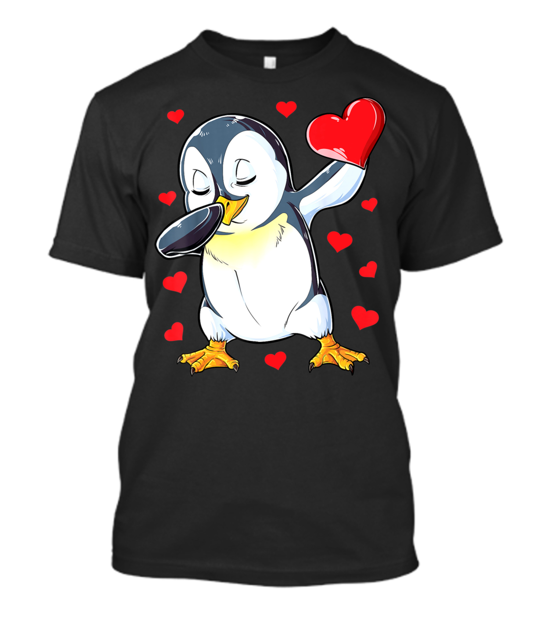 Dabbing Penguin Holding Heart Surrounded By Valentine Hearts T-Shirt