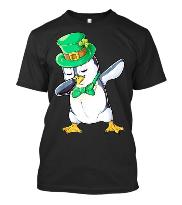 Dabbing Penguin St Patricks Day Leprechaun Hat And Bow Tie T-Shirt