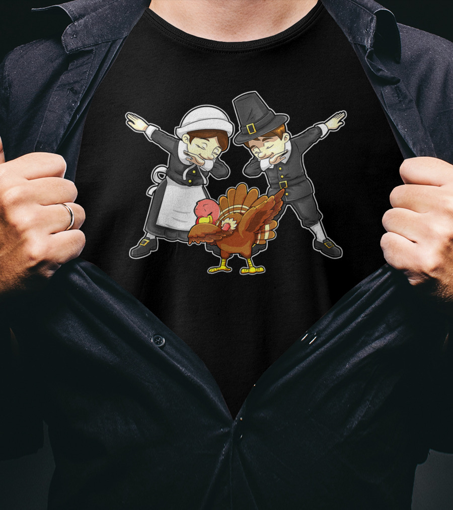 Thanksgiving Dabbing Dance Pilgrim Turkey Happy T-Shirt