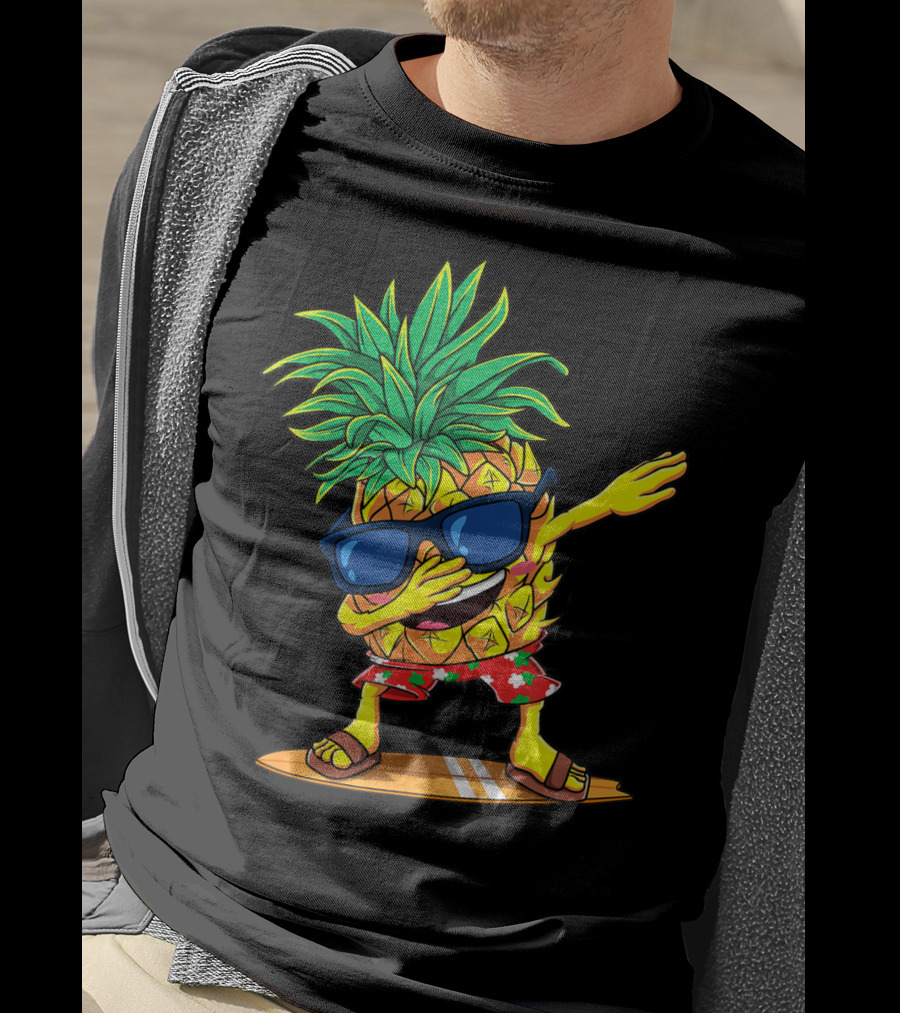 Dabbing Pineapple Sunglasses Aloha Beaches Hawaiian Hawaii Surfboard T-Shirt