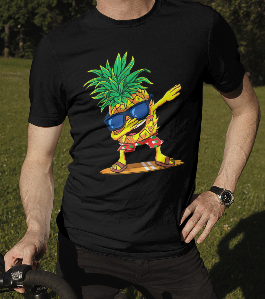 Dabbing Pineapple Sunglasses Aloha Beaches Hawaiian Hawaii Surfboard T-Shirt