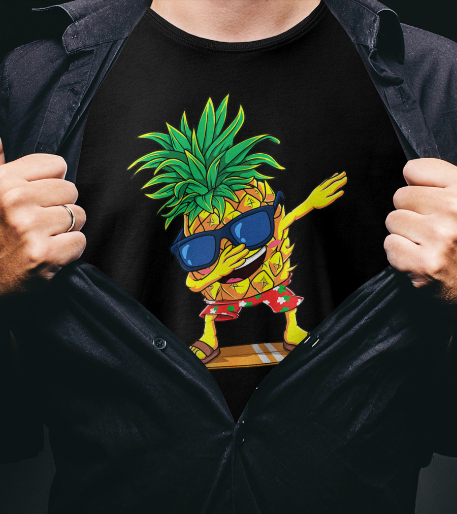 Dabbing Pineapple Sunglasses Aloha Beaches Hawaiian Hawaii Surfboard T-Shirt