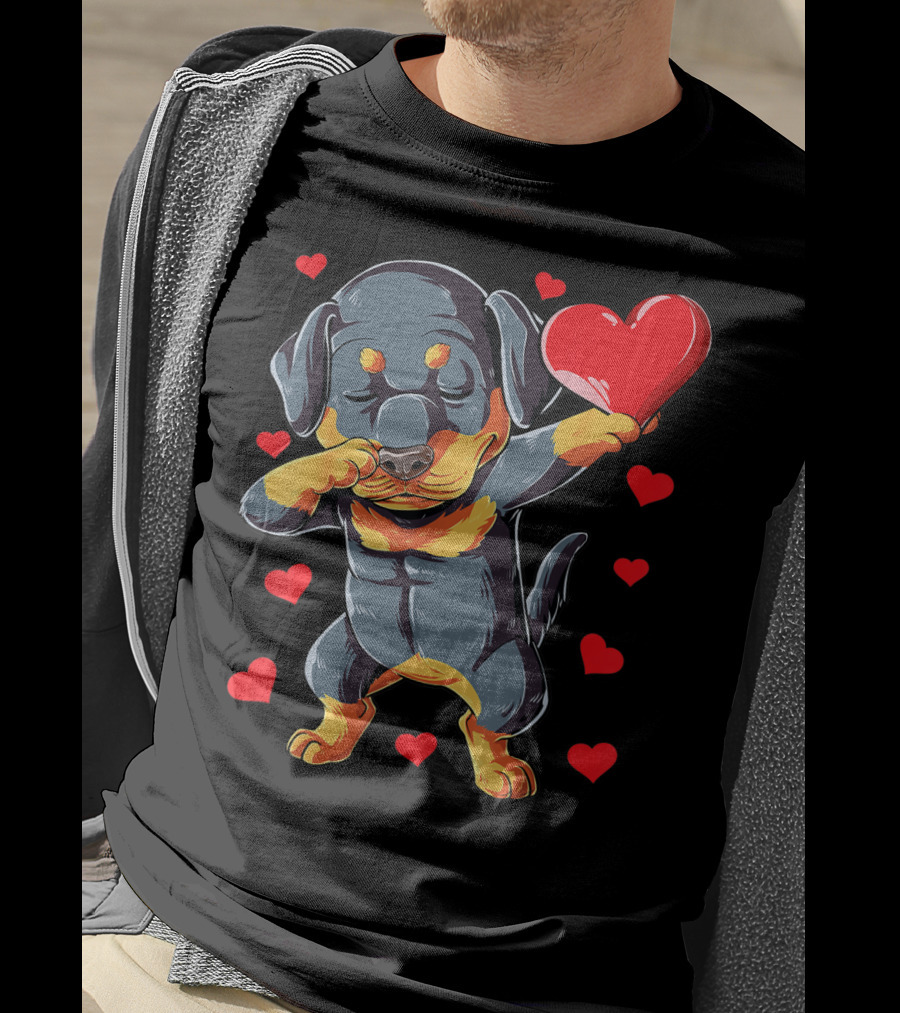 Dabbing Rottweiler Valentines Day Dog Lover Heart Dance With Love T-Shirt