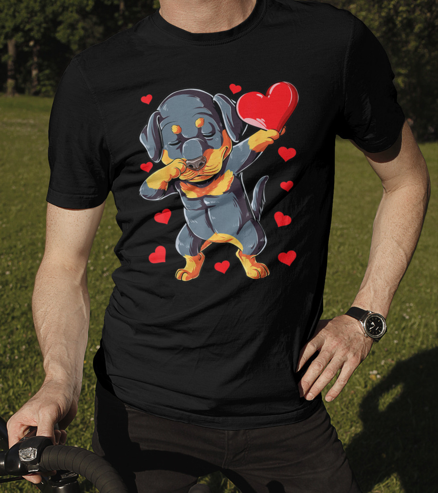 Dabbing Rottweiler Valentines Day Dog Lover Heart Dance With Love T-Shirt