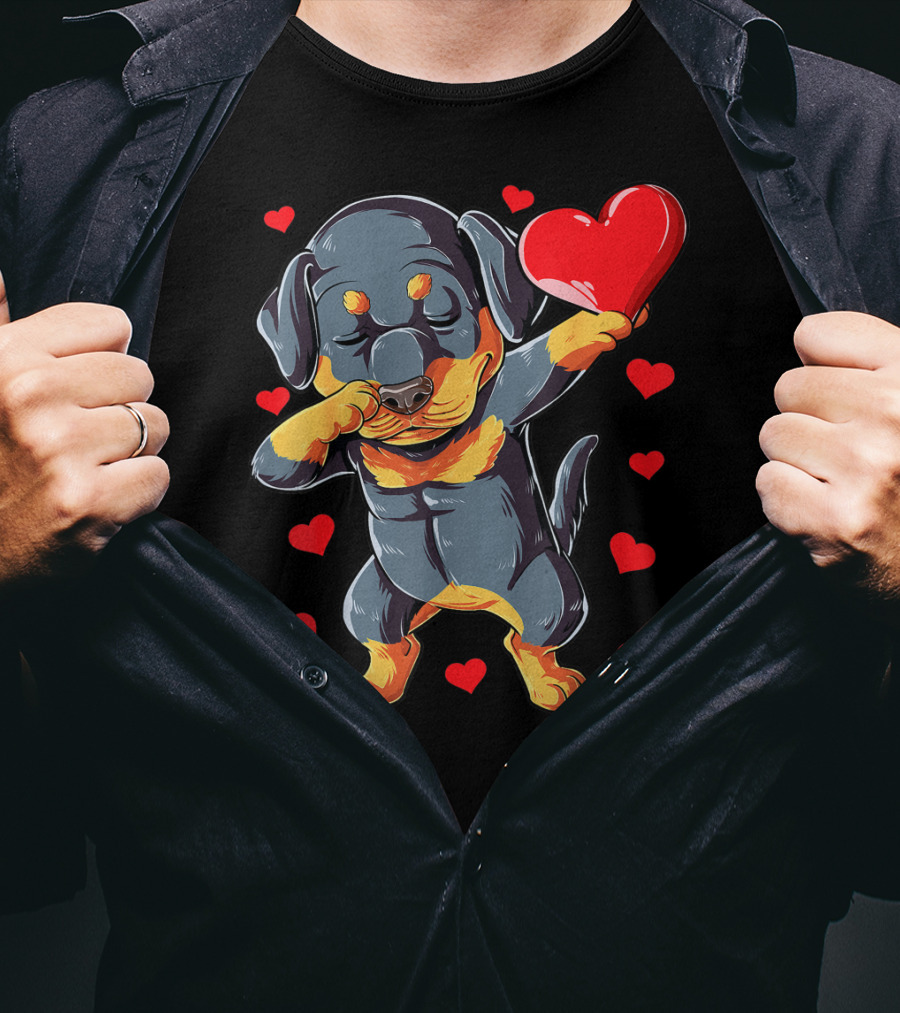 Dabbing Rottweiler Valentines Day Dog Lover Heart Dance With Love T-Shirt