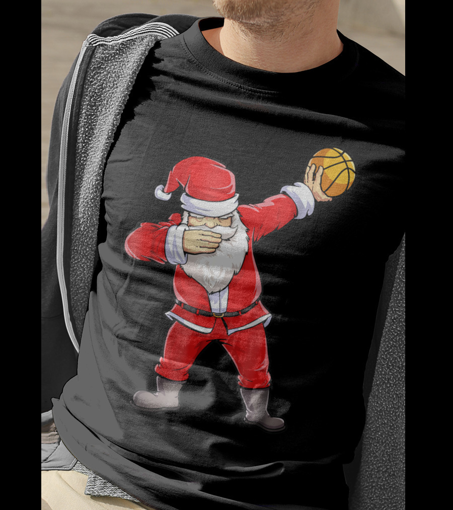 Dabbing Santa Basketball Christmas Boys Men Ball T-Shirt