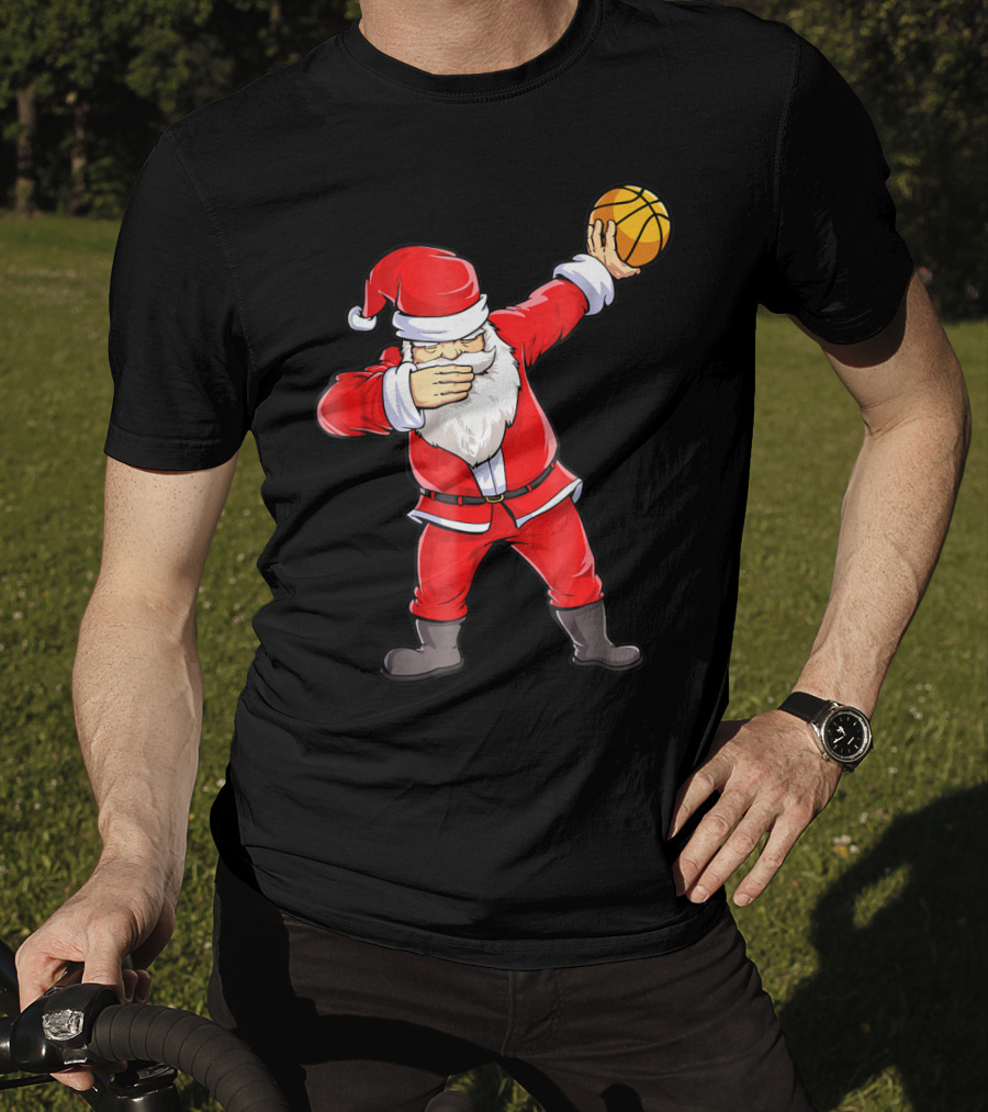 Dabbing Santa Basketball Christmas Boys Men Ball T-Shirt