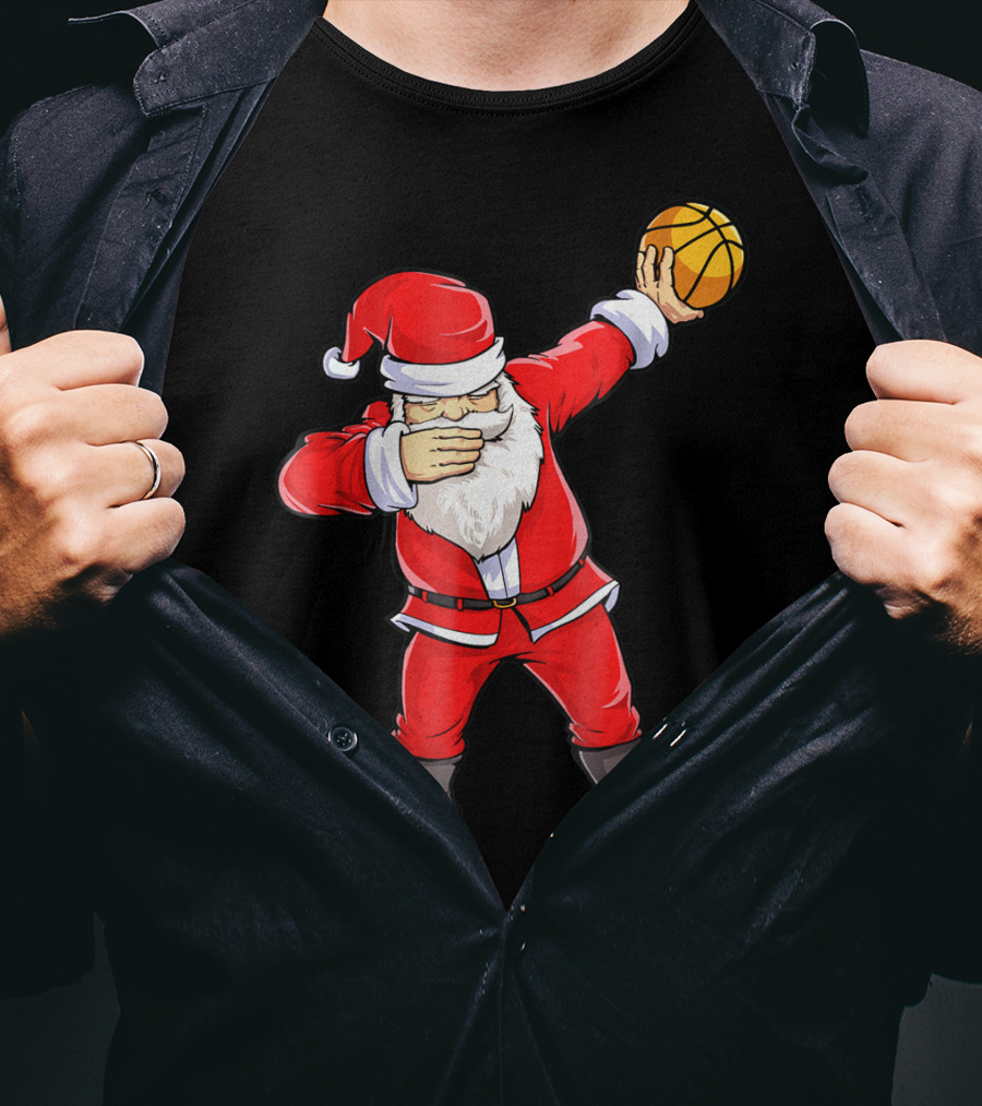 Dabbing Santa Basketball Christmas Boys Men Ball T-Shirt
