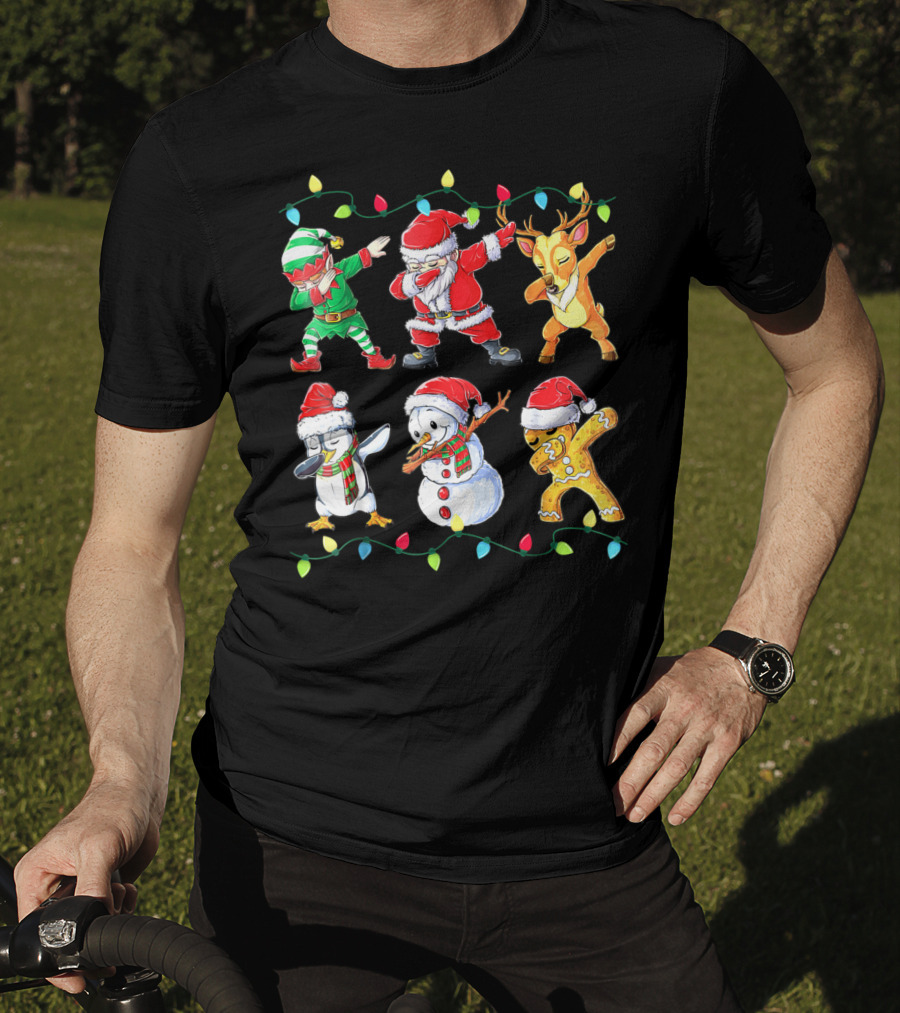 Santa Elf Reindeer Snowman Penguin Gingerbread Dabbing Friends T-Shirt
