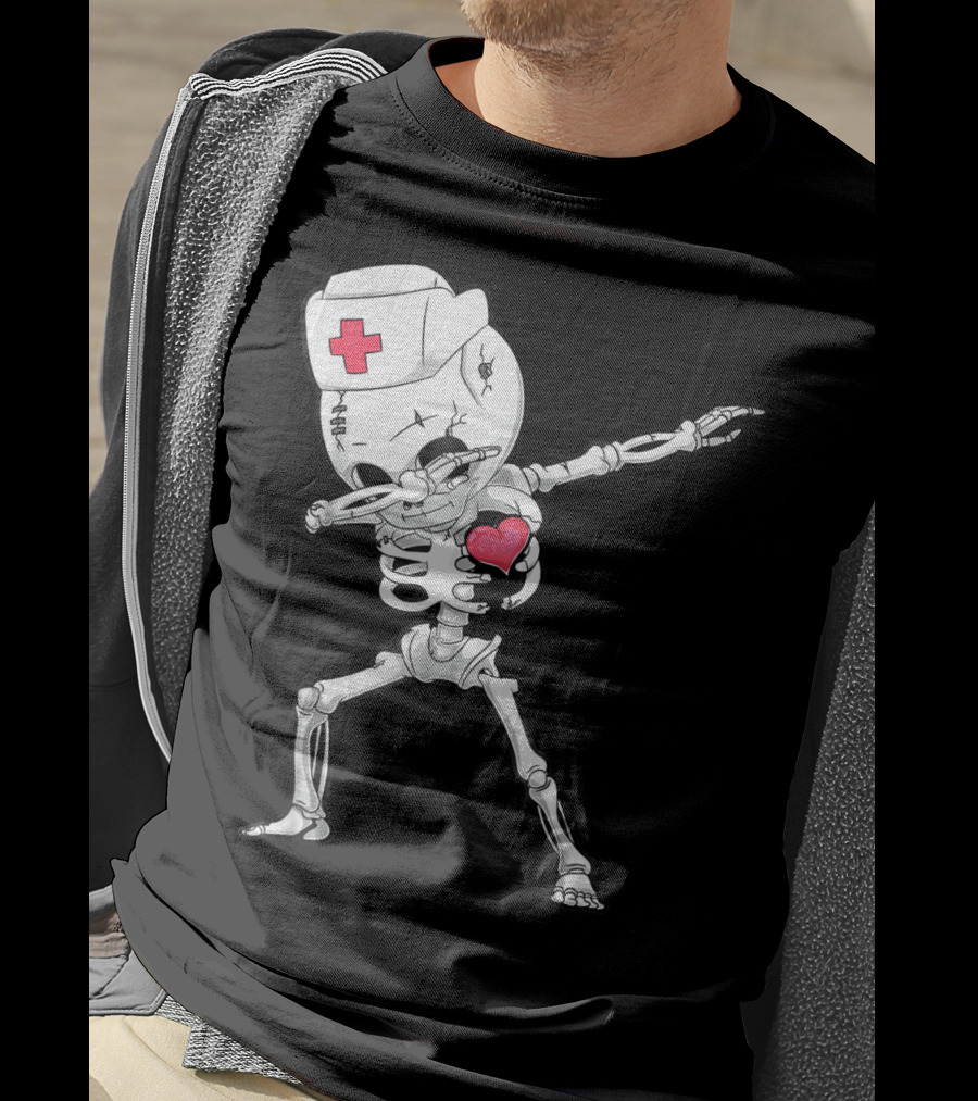 Dabbing Skeleton Nurse Xray Heart Halloween Dab T-Shirt
