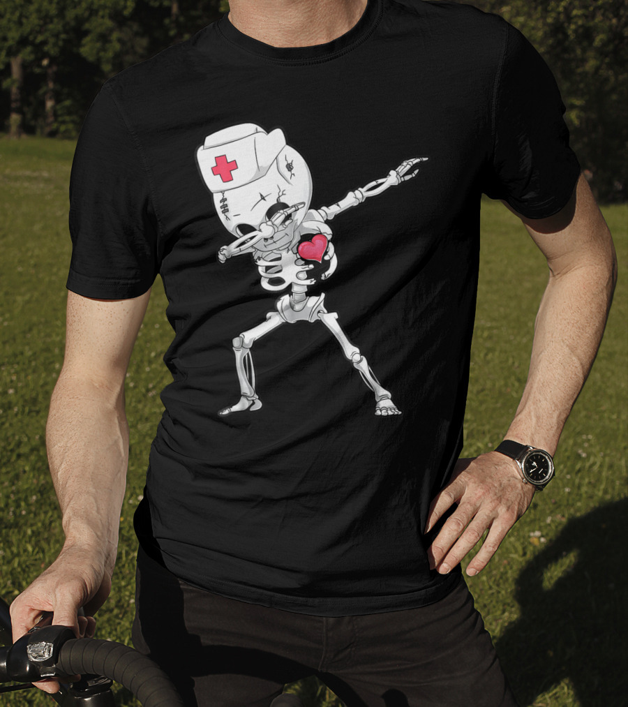 Dabbing Skeleton Nurse Xray Heart Halloween Dab T-Shirt