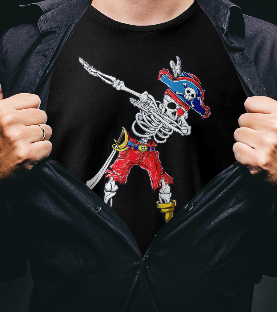 Dabbing Skeleton Pirate Jolly Roger Kids Skull Boys T-Shirt