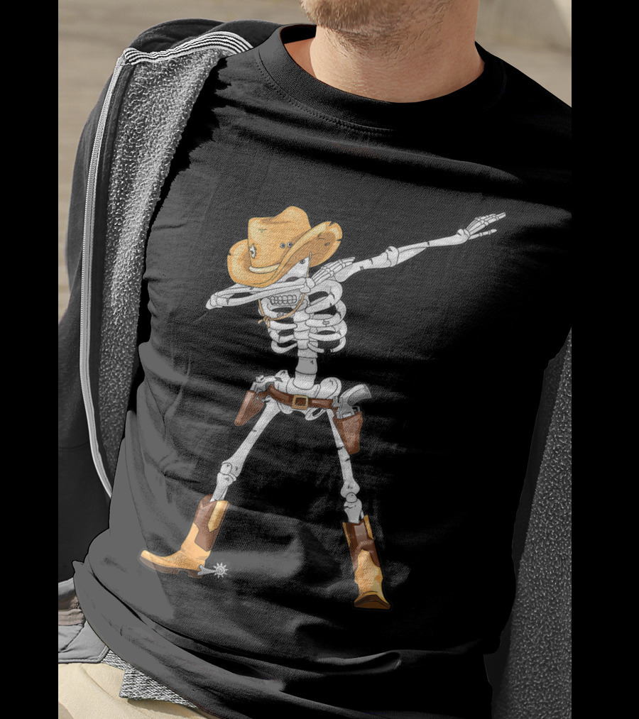 Dabbing Skeleton Cowboy Halloween Kids Boys Dab T-Shirt