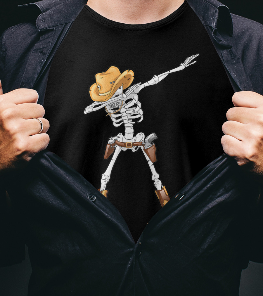 Dabbing Skeleton Cowboy Halloween Kids Boys Dab T-Shirt