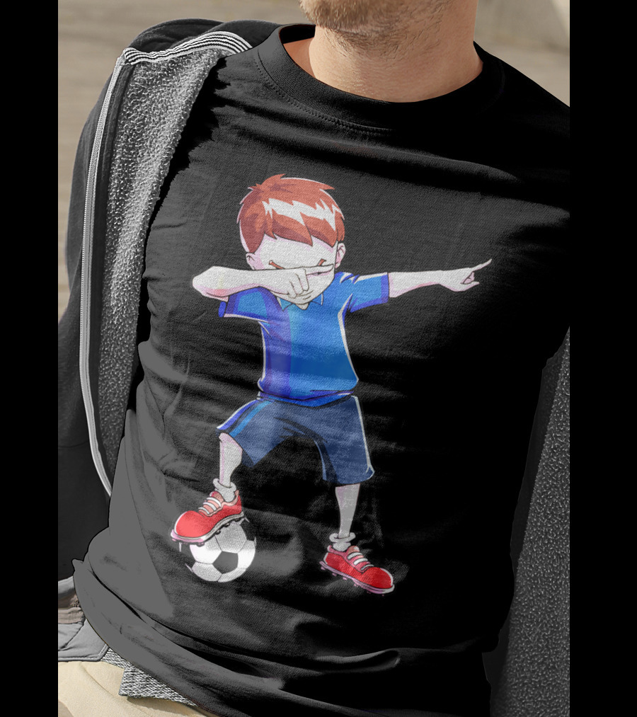 Dabbing Soccer Dab Funny Football Kid In Blue Shirt And Red Shoes T-Shirt