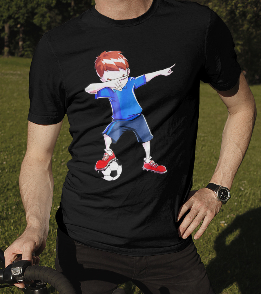 Dabbing Soccer Dab Funny Football Kid In Blue Shirt And Red Shoes T-Shirt