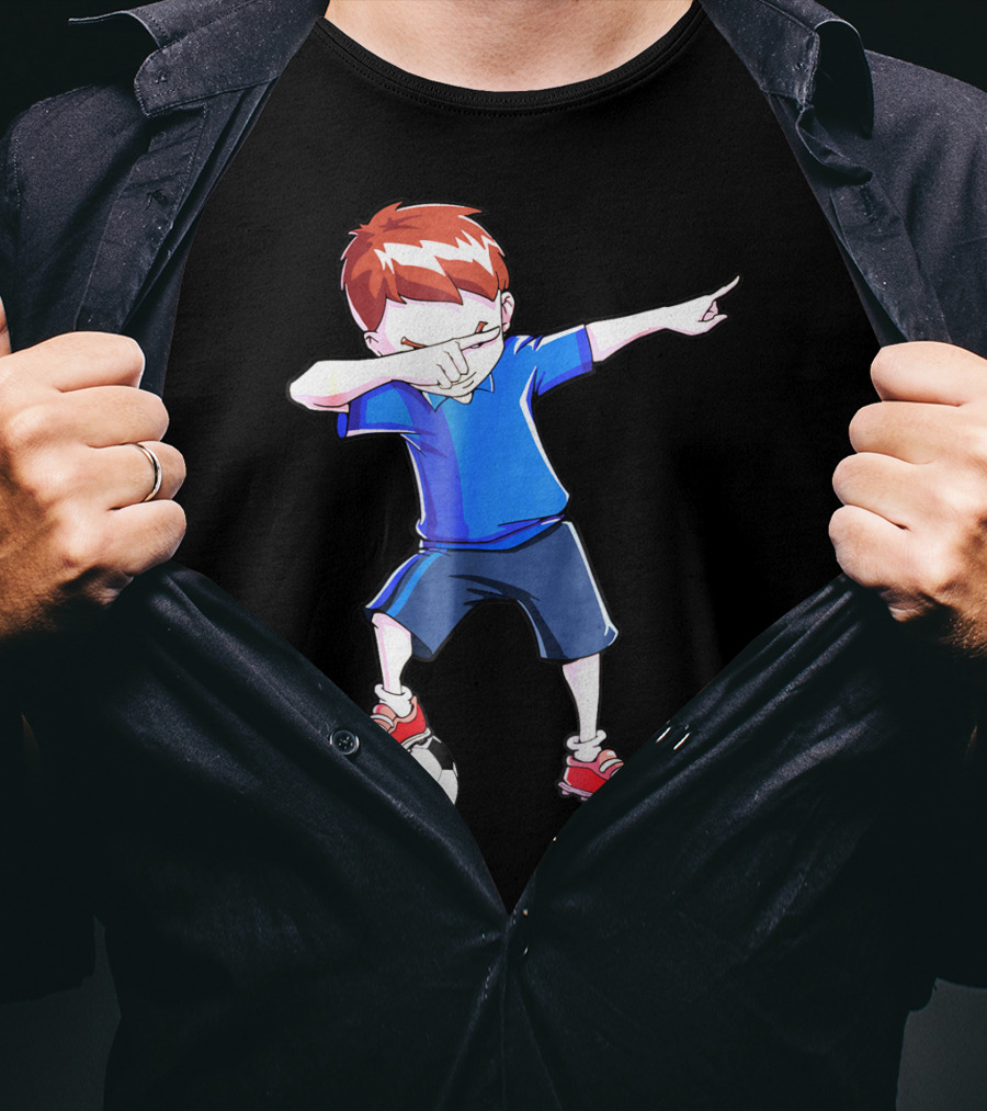 Dabbing Soccer Dab Funny Football Kid In Blue Shirt And Red Shoes T-Shirt