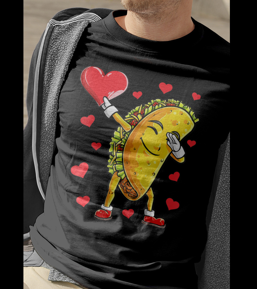 Dabbing Taco Heart Valentines Day Food Lovers Boys T-Shirt