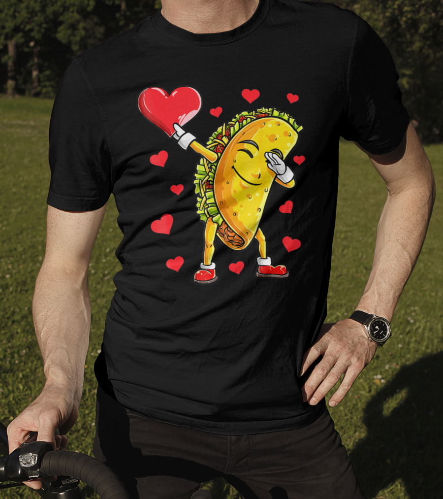 Dabbing Taco Heart Valentines Day Food Lovers Boys T-Shirt