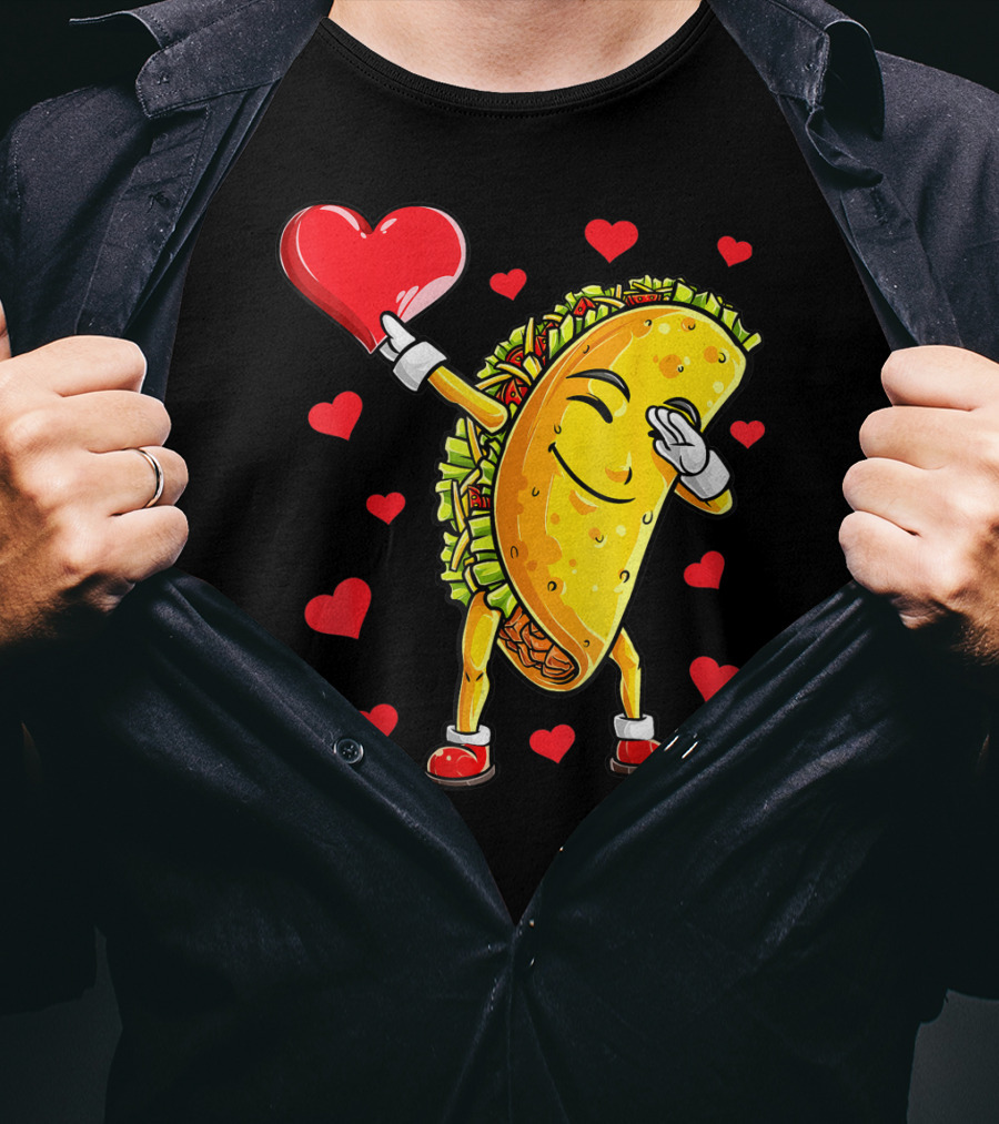 Dabbing Taco Heart Valentines Day Food Lovers Boys T-Shirt