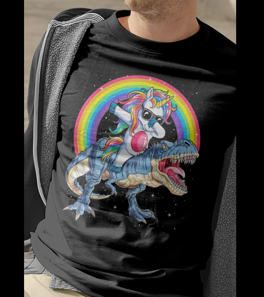 Dabbing Unicorn Dinosaur Rex Kids Girls Boys Space Rainbow T-Shirt