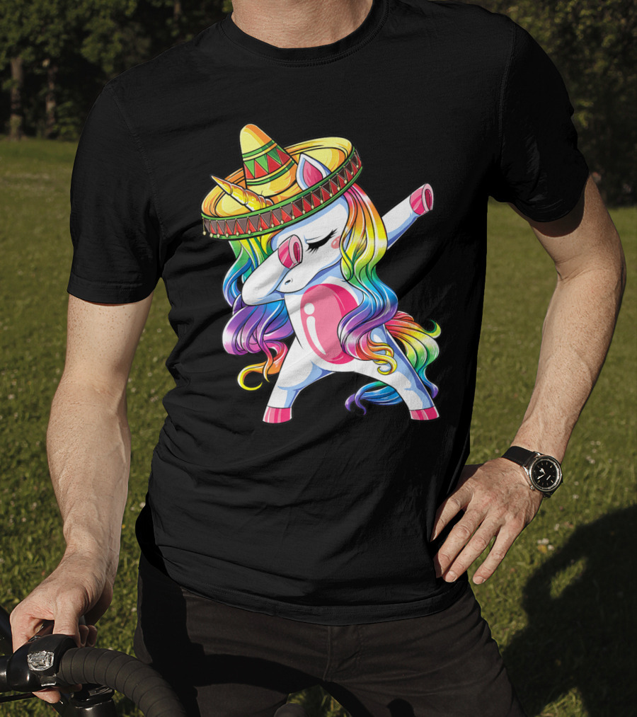 Funny Dabbing Unicorn Rainbow Sombrero Cinco De Mayo Women T-Shirt
