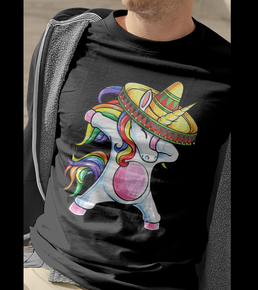 Dabbing Unicorn Sombrero Rainbow Cinco De Mayo Kids Girls Women Mexican T-Shirt