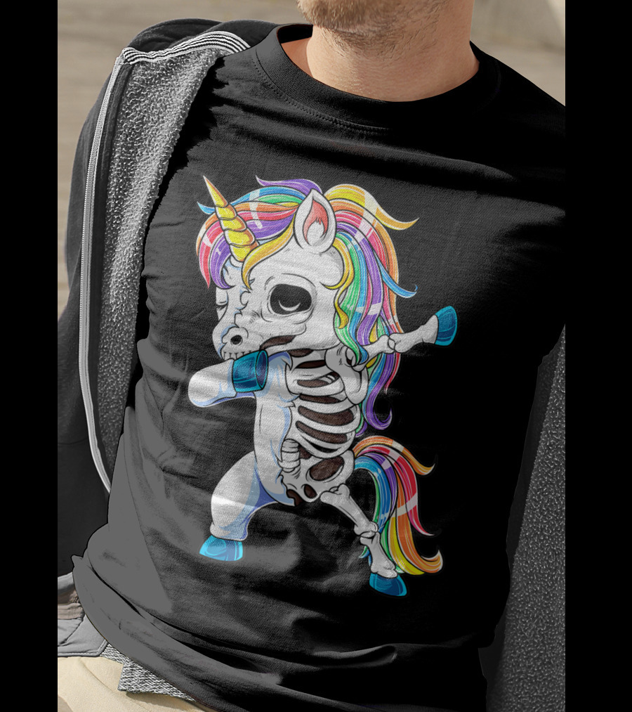 Dabbing Unicorn Skeleton Halloween Girls Dab Rainbow T-Shirt