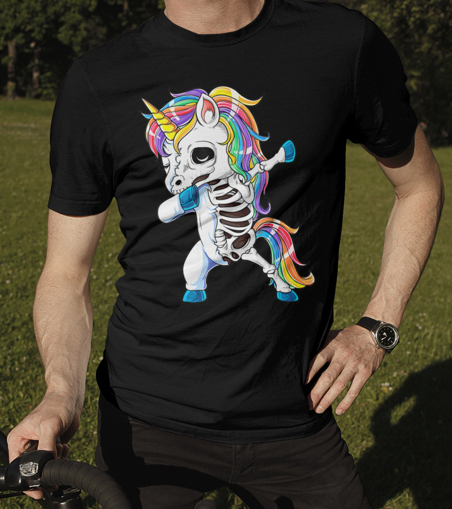 Dabbing Unicorn Skeleton Halloween Girls Dab Rainbow T-Shirt