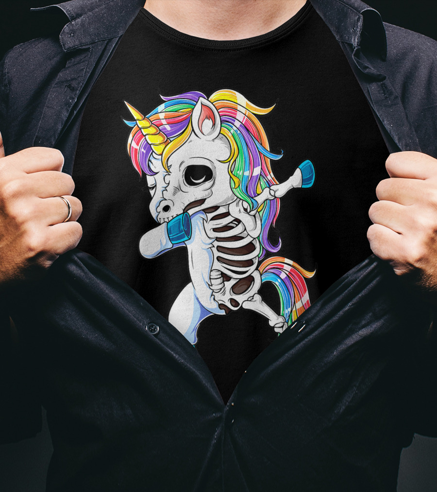Dabbing Unicorn Skeleton Halloween Girls Dab Rainbow T-Shirt