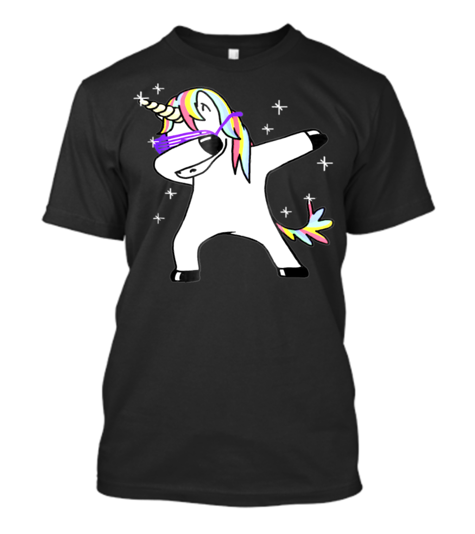 Dabbing Rainbow Unicorn With Sunglasses And Stars T-Shirt