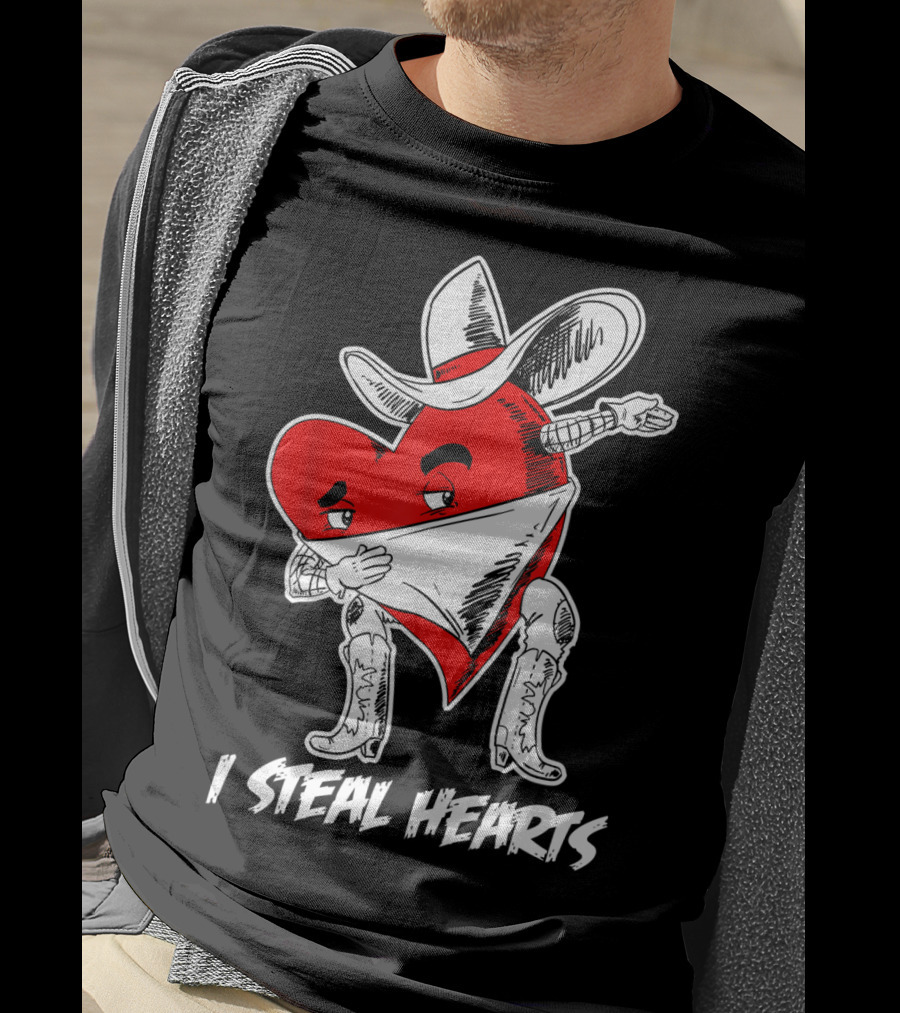 I Steal Hearts Dabbing Valentines Cowboy Heart T-Shirt