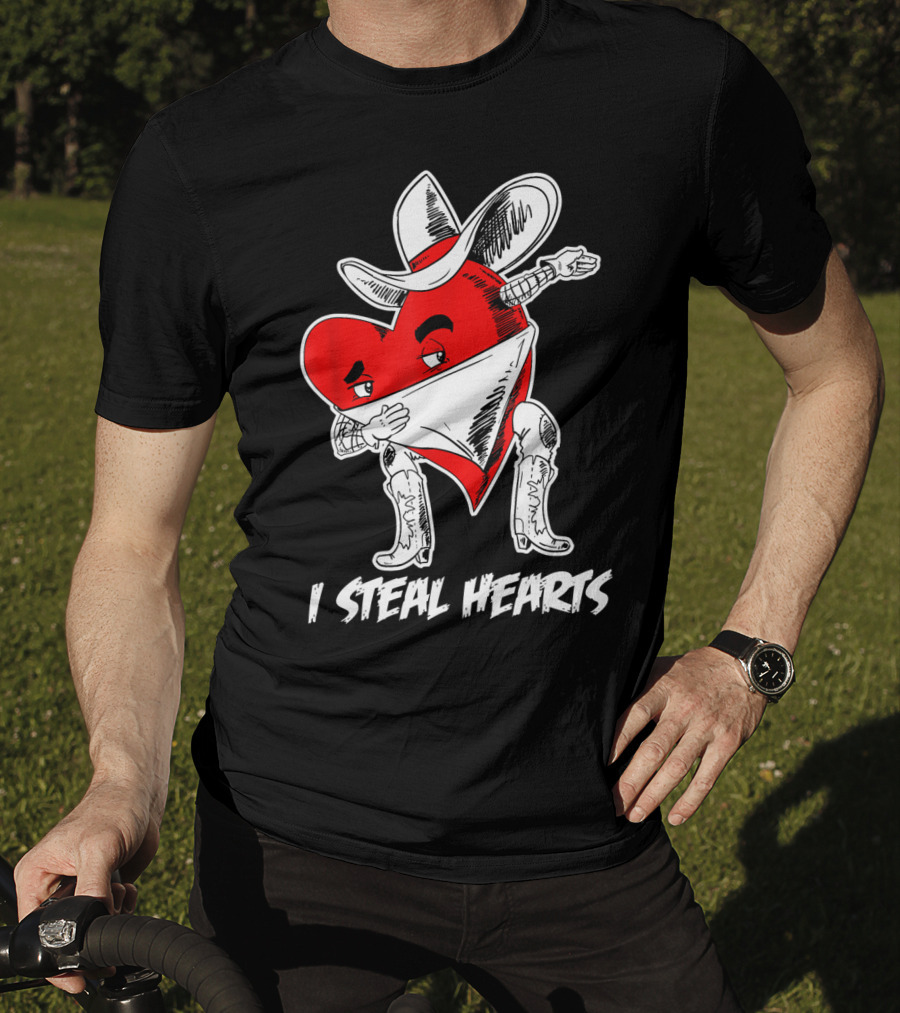 I Steal Hearts Dabbing Valentines Cowboy Heart T-Shirt