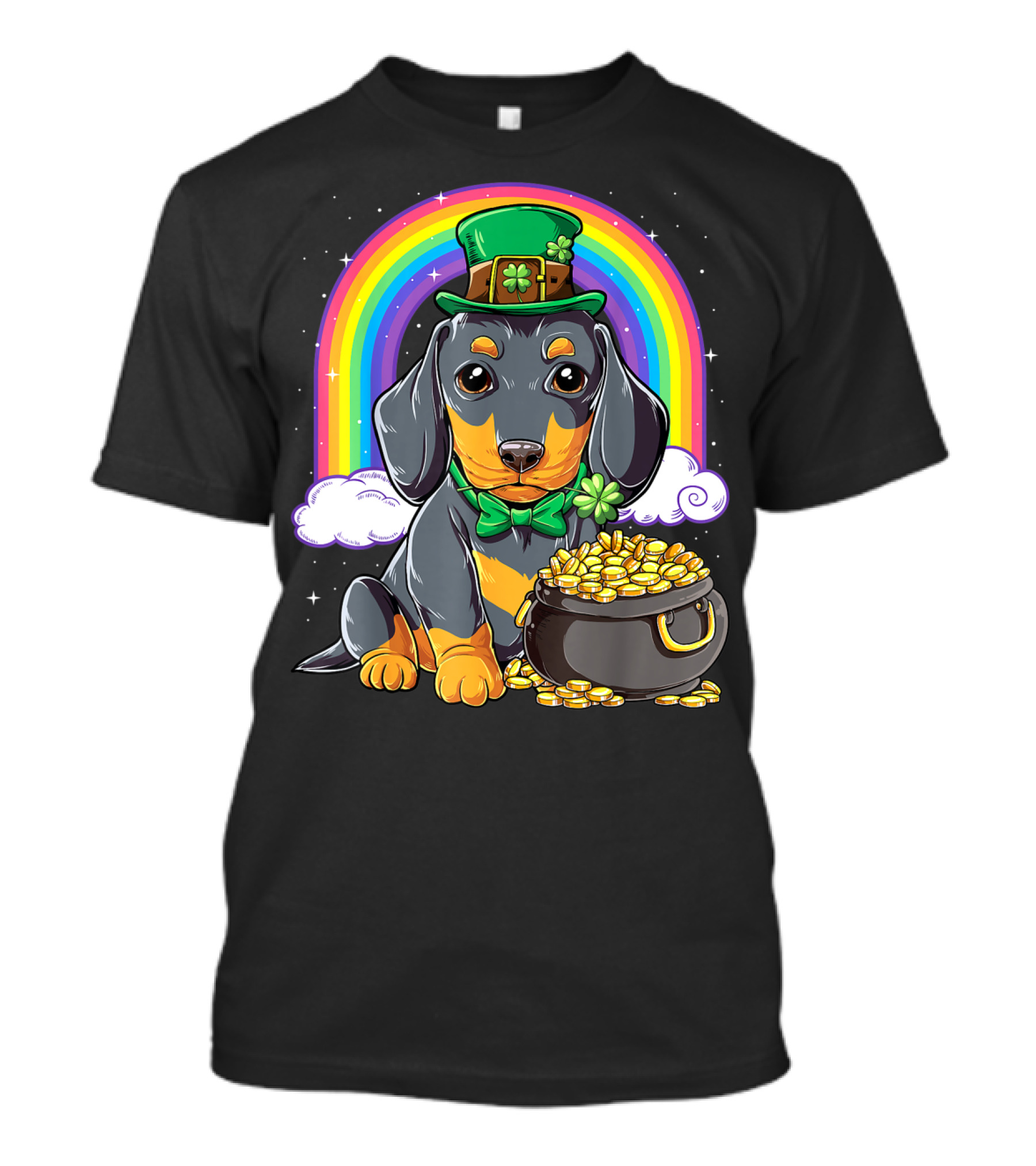 Dachshund St Patricks Day Leprechaun Rainbow Pot Of Gold T-Shirt
