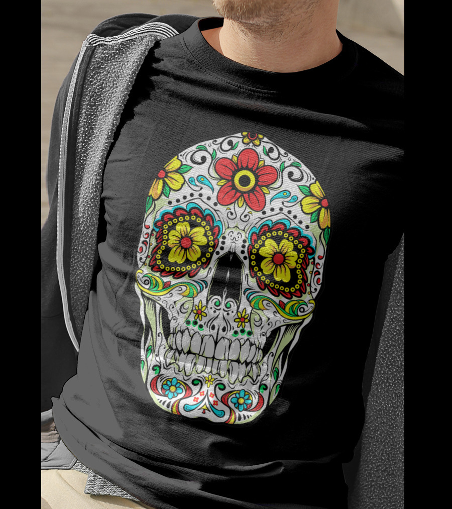 Day Of The Dead Sugar Skull Colorful Flowered Design Cinco De Mayo T-Shirt