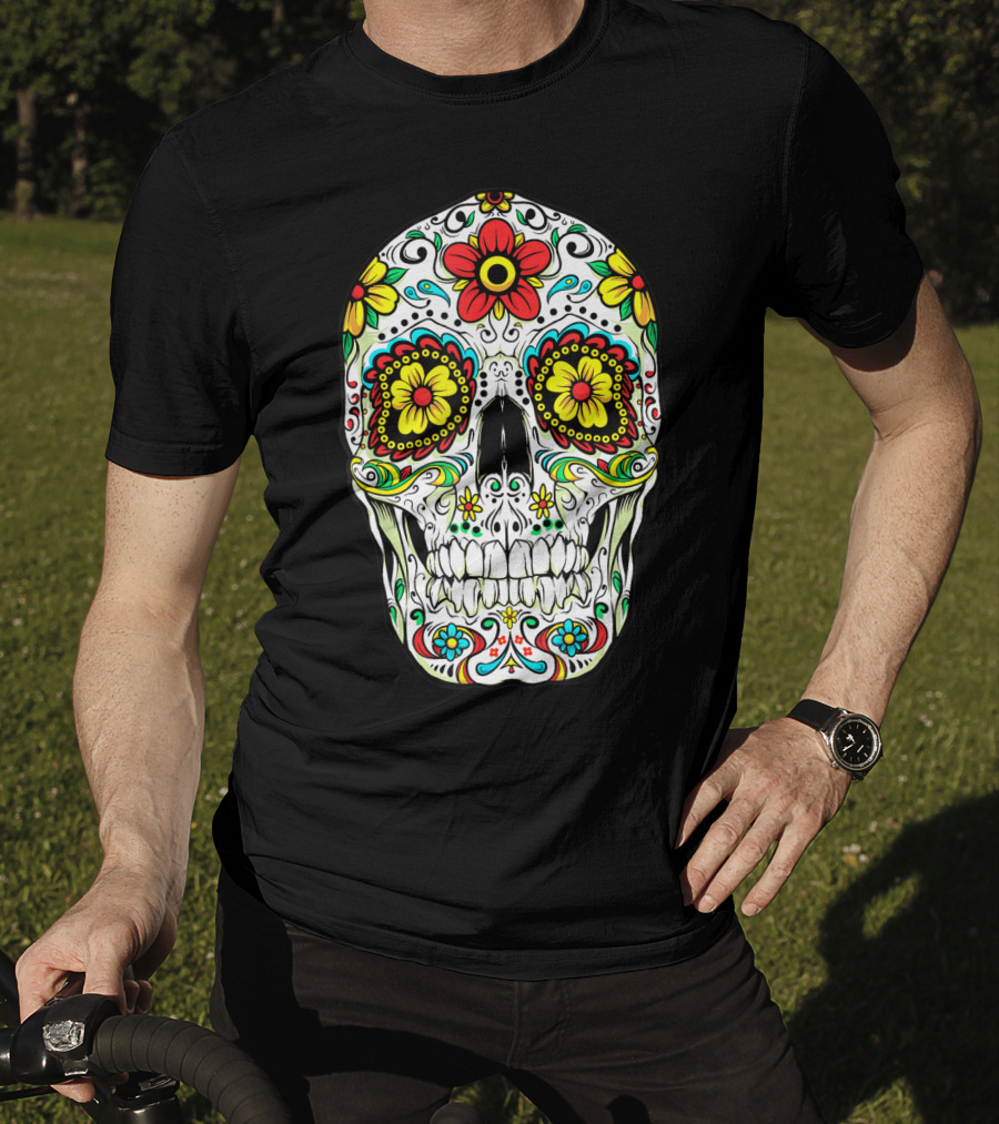 Day Of The Dead Sugar Skull Colorful Flowered Design Cinco De Mayo T-Shirt