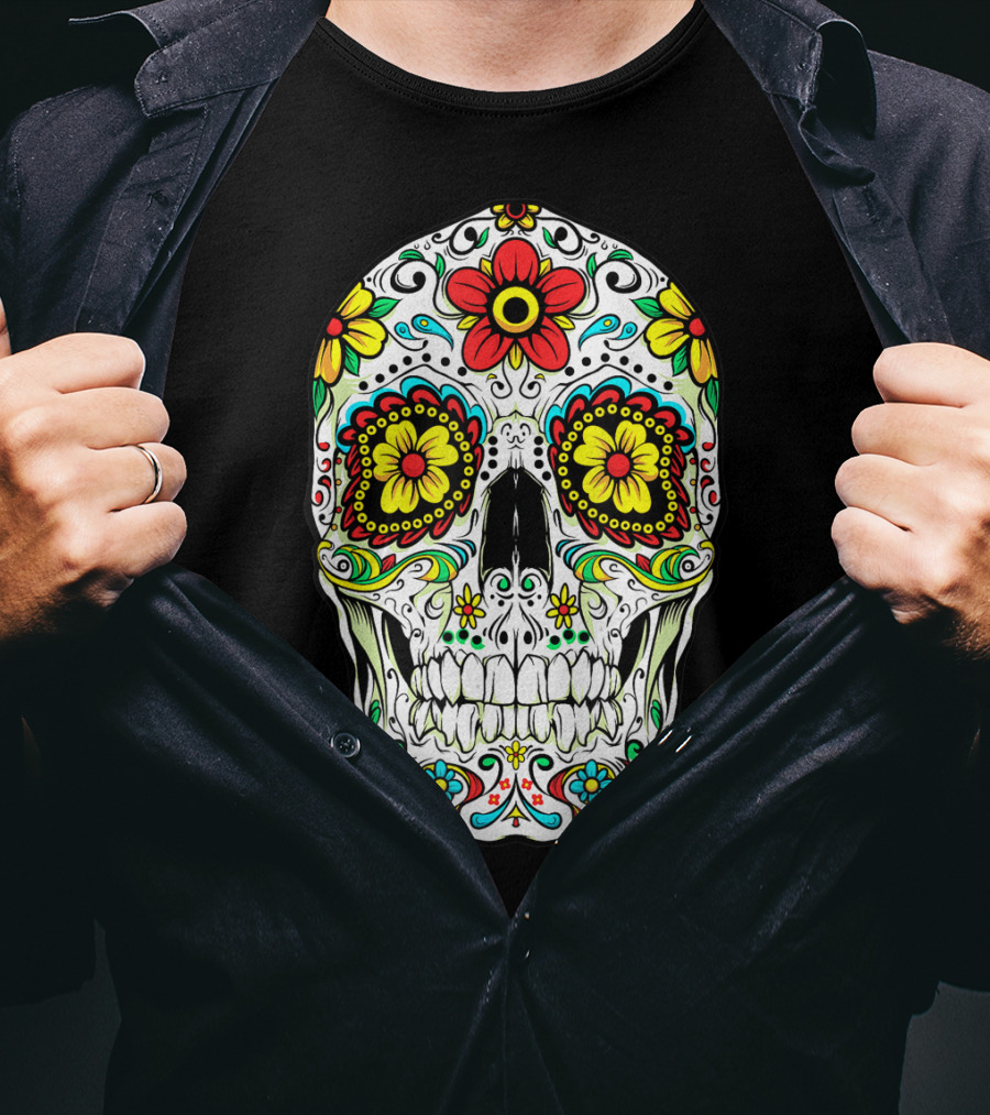 Day Of The Dead Sugar Skull Colorful Flowered Design Cinco De Mayo T-Shirt