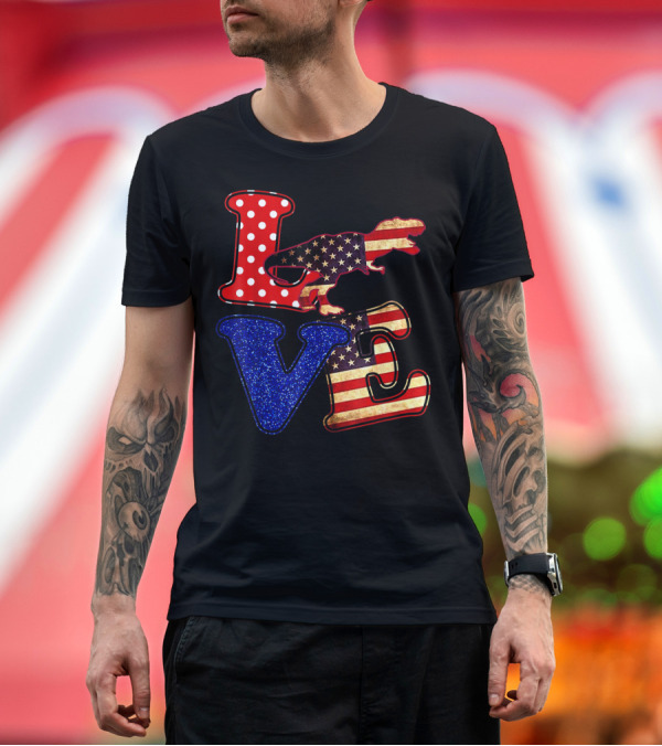 Premium T-Shirt: LOVE Dinosaur American Flag 4th of July Amerisaurus Rex T-Shirt LOVE Dinosaur American Flag 4th of July Amerisaurus Rex T-Shirt